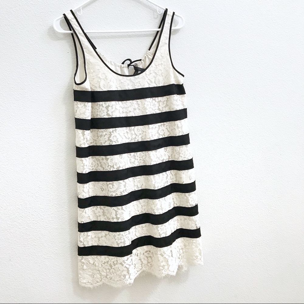 BCBG  striped lace tank dress, black white